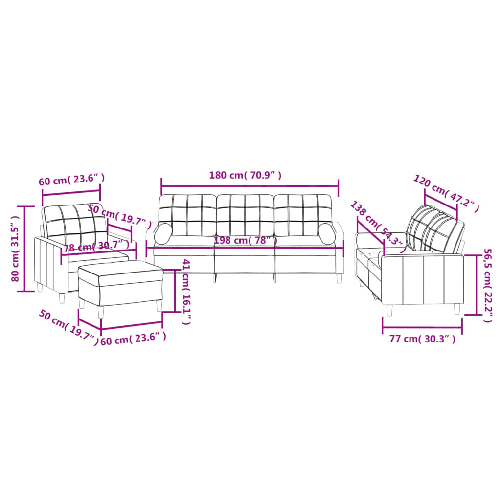4-dijelni set sofa s jastucima smeđesivi od tkanine