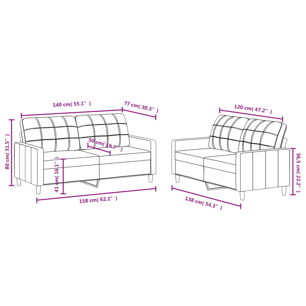 2-dijelni set sofa s jastucima svjetložuti od tkanine