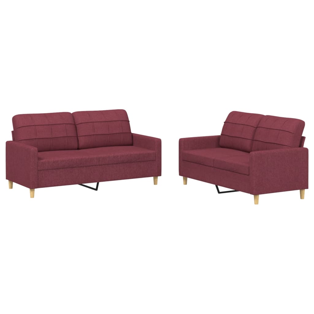 2-dijelni set sofa s jastucima crvena boja vina od tkanine