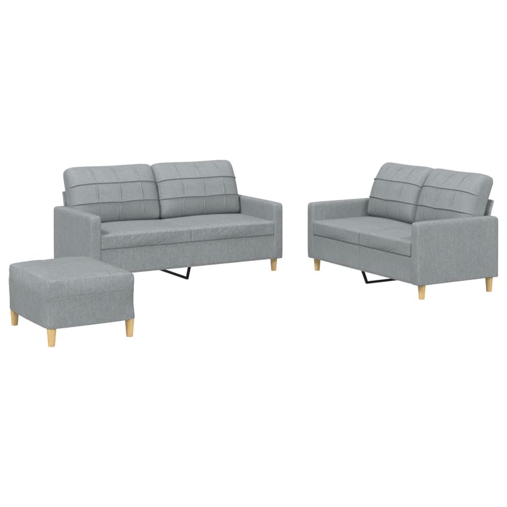 3-dijelni set sofa s jastucima svjetlosivi od tkanine