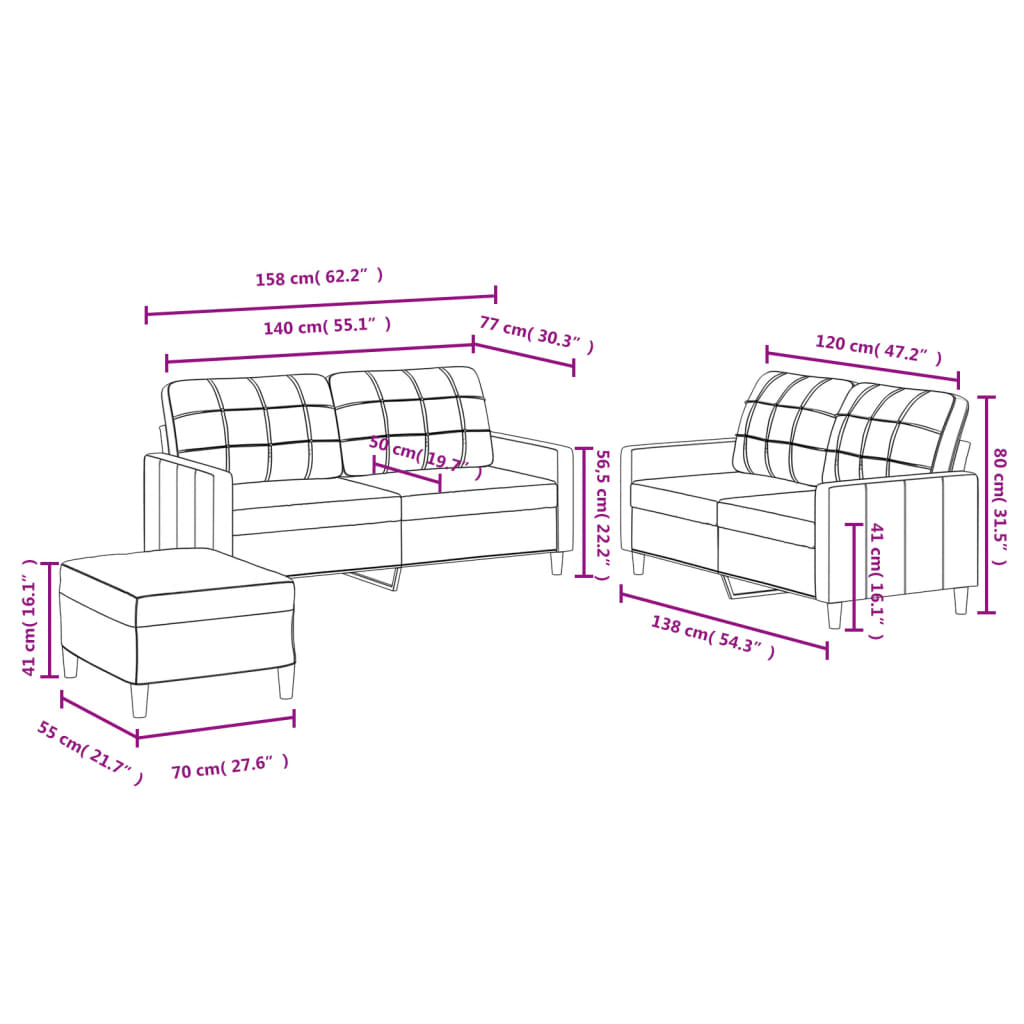 3-dijelni set sofa s jastucima tamnosivi od tkanine