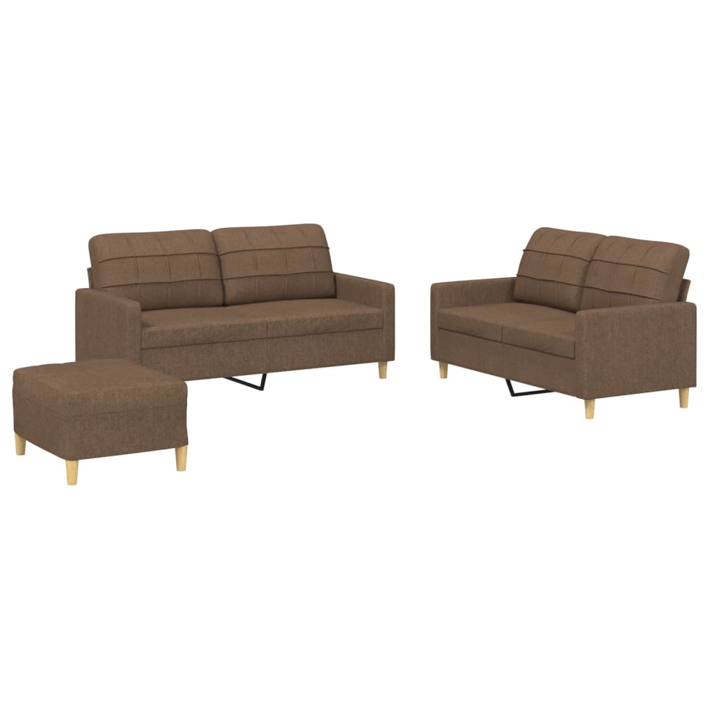 3-dijelni set sofa s jastucima smeđi od tkanine
