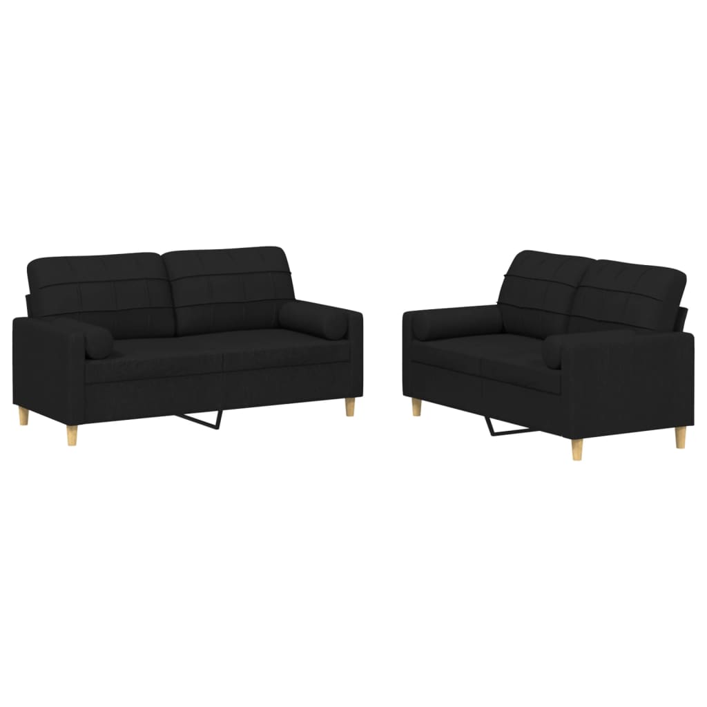 2-dijelni set sofa s jastucima crni od tkanine