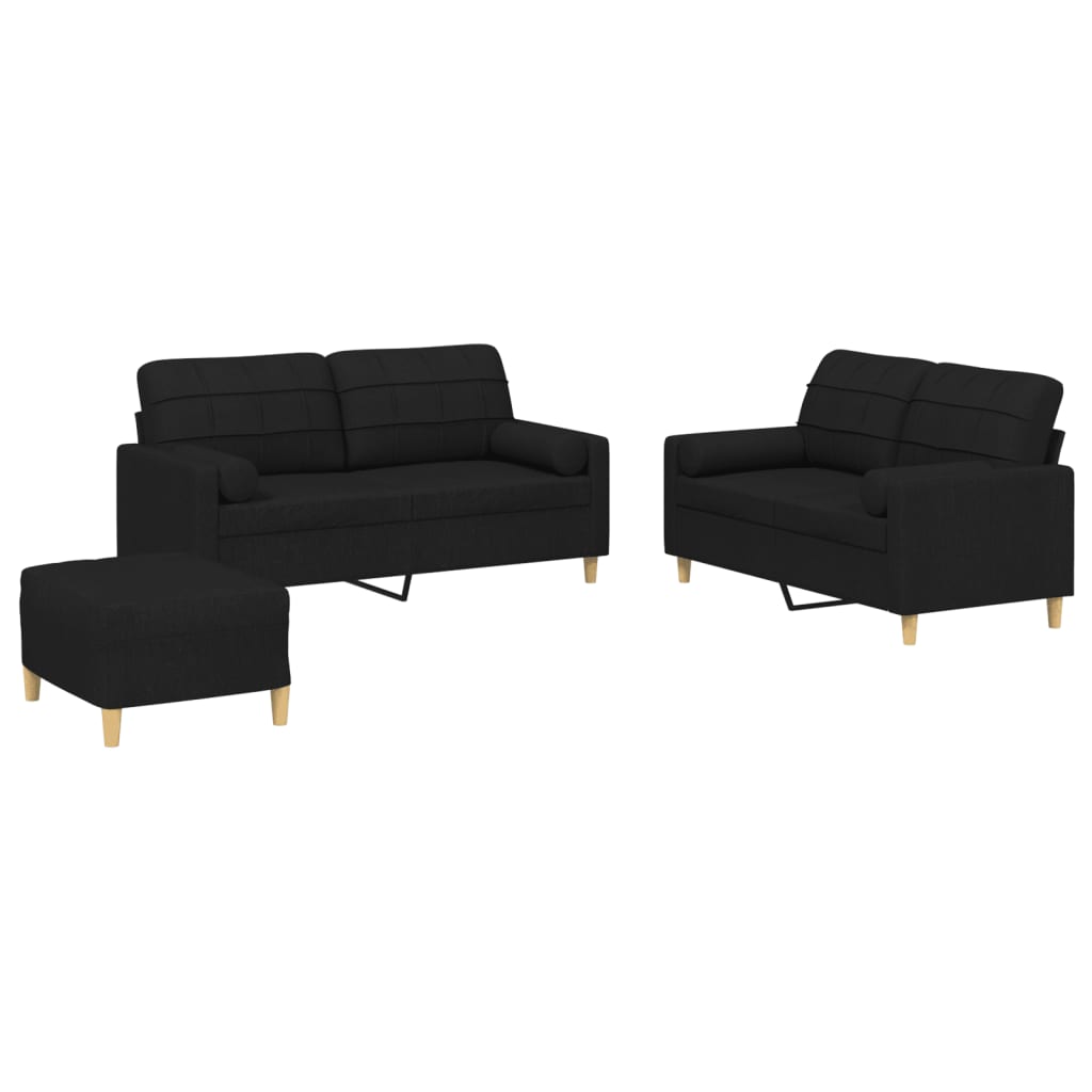 3-dijelni set sofa s jastucima crni od mikrovlakana
