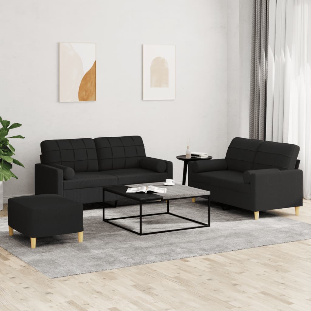 3-dijelni set sofa s jastucima crni od mikrovlakana