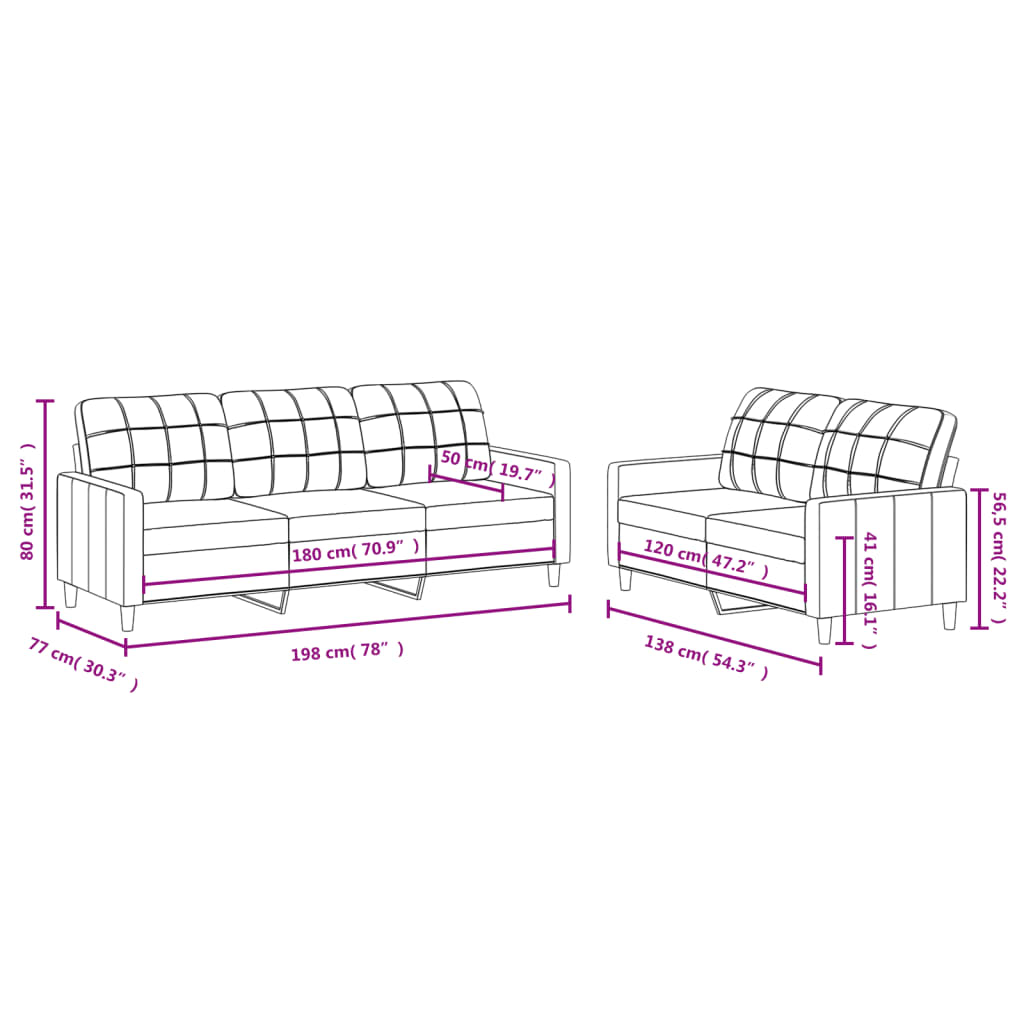 2-dijelni set sofa s jastucima crni od tkanine