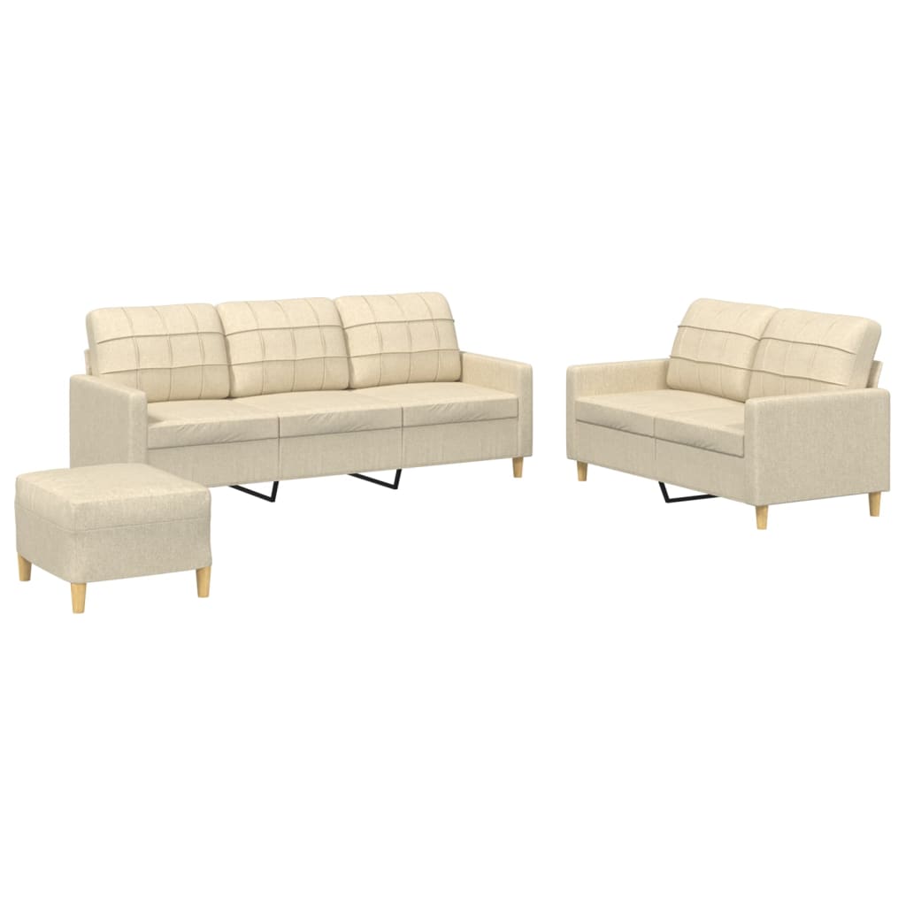 3-dijelni set sofa s jastucima krem od tkanine