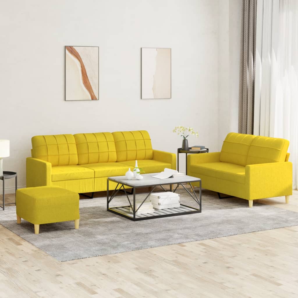 3-dijelni set sofa s jastucima svjetložuti od tkanine