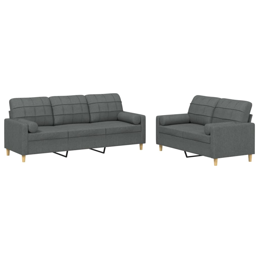2-dijelni set sofa s jastucima tamnosivi od tkanine