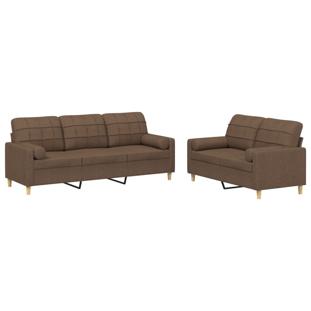 2-dijelni set sofa s jastucima smeđi od tkanine