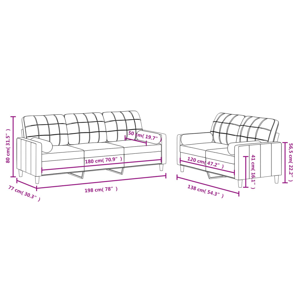 2-dijelni set sofa s jastucima crni od tkanine