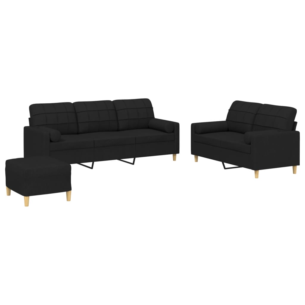 3-dijelni set sofa s jastucima crni od mikrovlakana