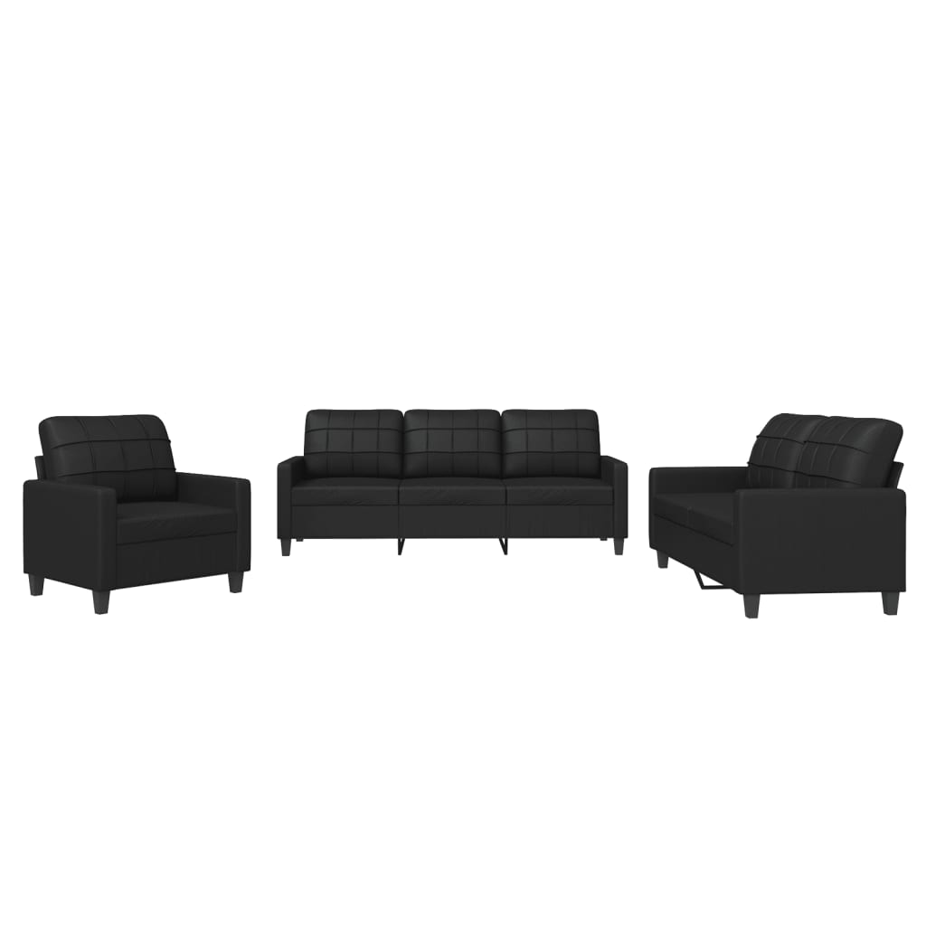 3-dijelni set sofa s jastucima crni od umjetne kože