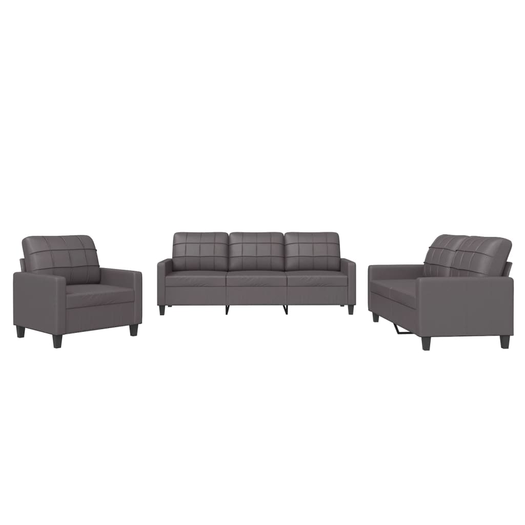 3-dijelni set sofa s jastucima sivi od umjetne kože