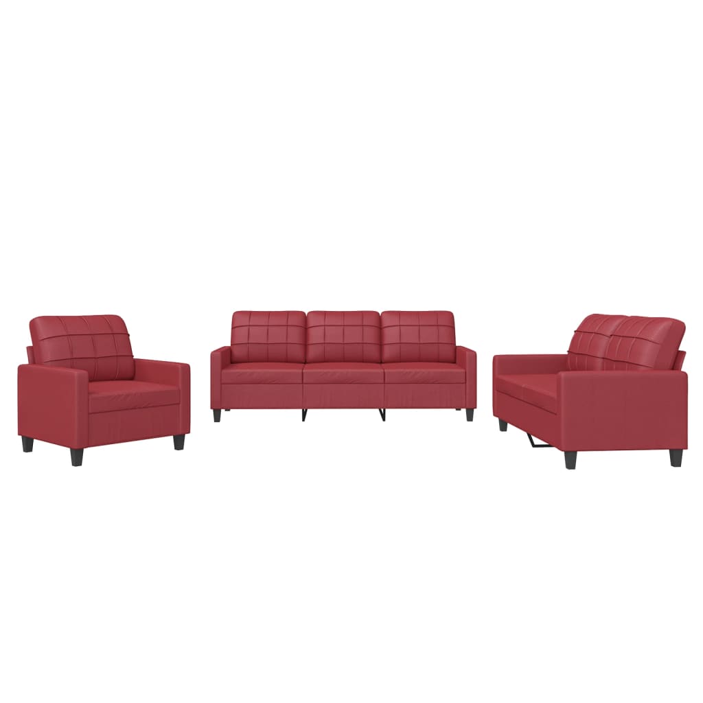 3-dijelni set sofa s jastucima boja vina od umjetne kože