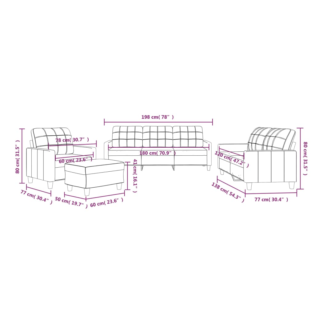 4-dijelni set sofa s jastucima krem od umjetne kože