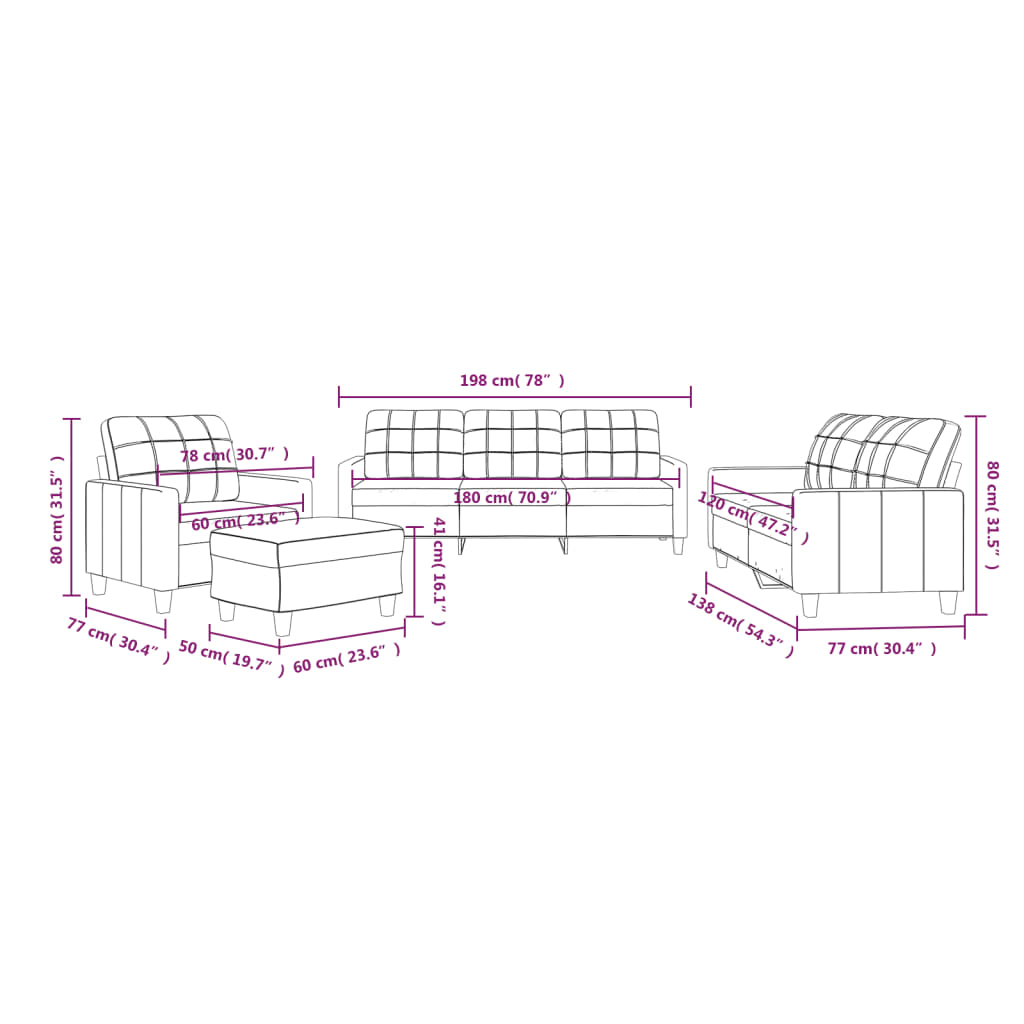 4-dijelni set sofa s jastucima crvena boja vina od umjetne kože