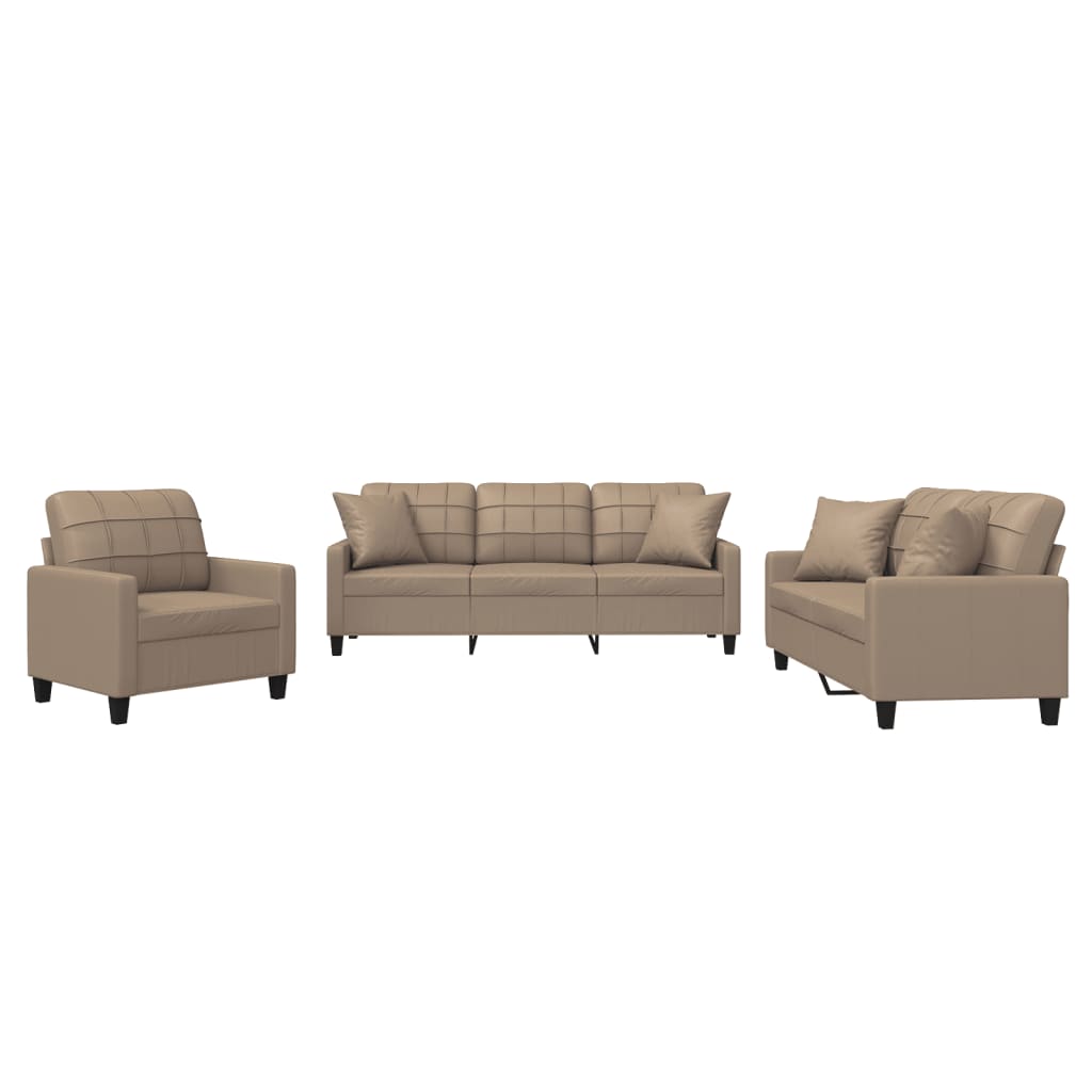 3-dijelni set sofa s jastucima boja cappuccina od umjetne kože