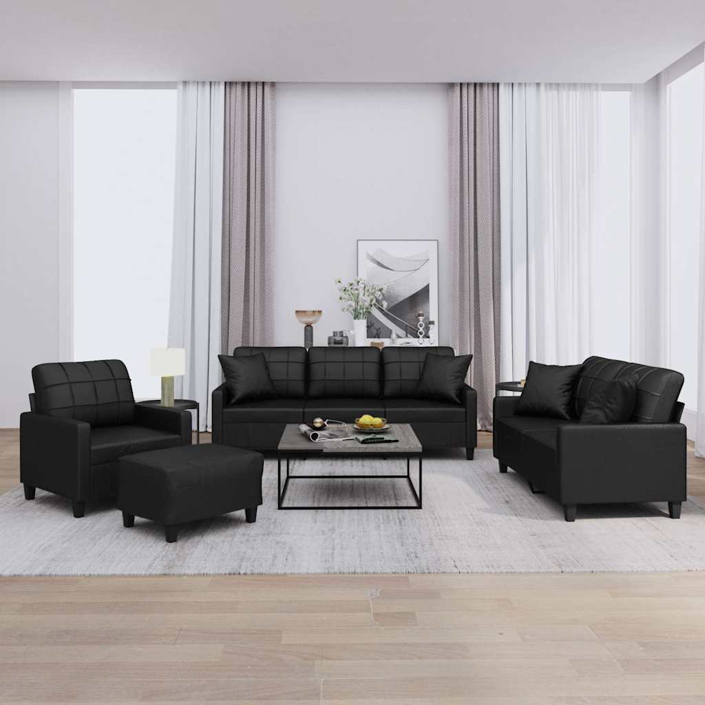 4-dijelni set sofa s jastucima crni od umjetne kože