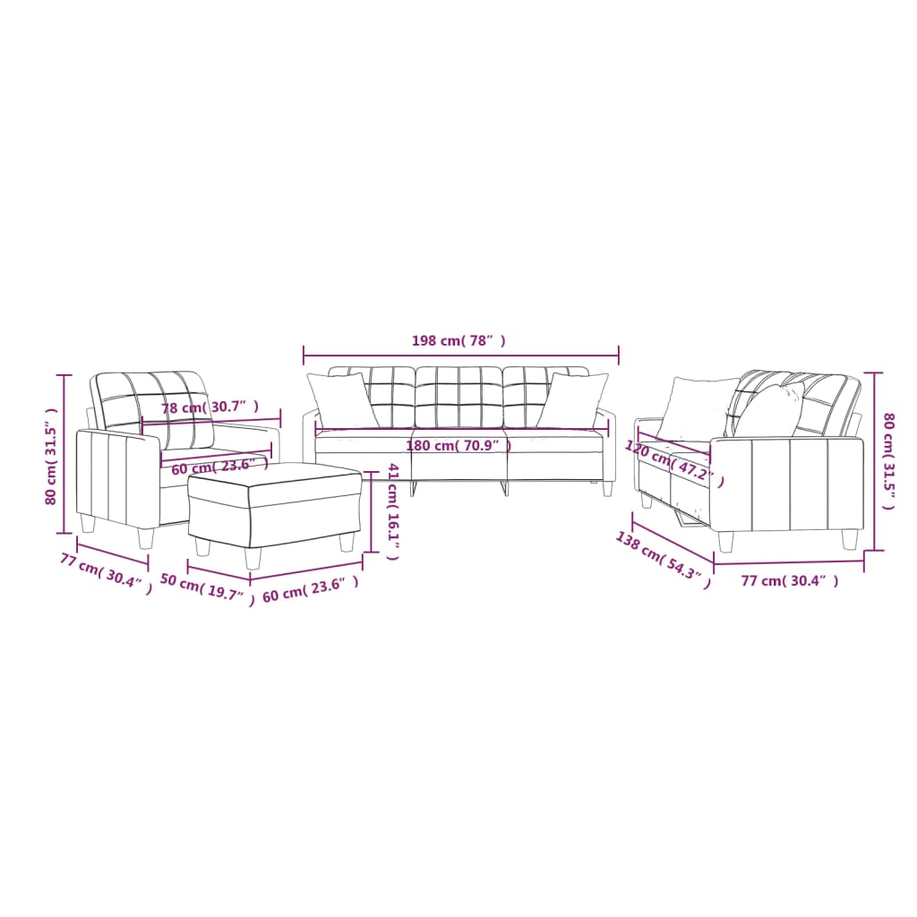 4-dijelni set sofa s jastucima sivi od umjetne kože
