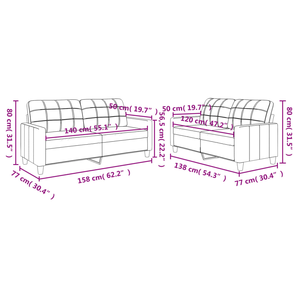 2-dijelni set sofa s jastucima sivi od umjetne kože