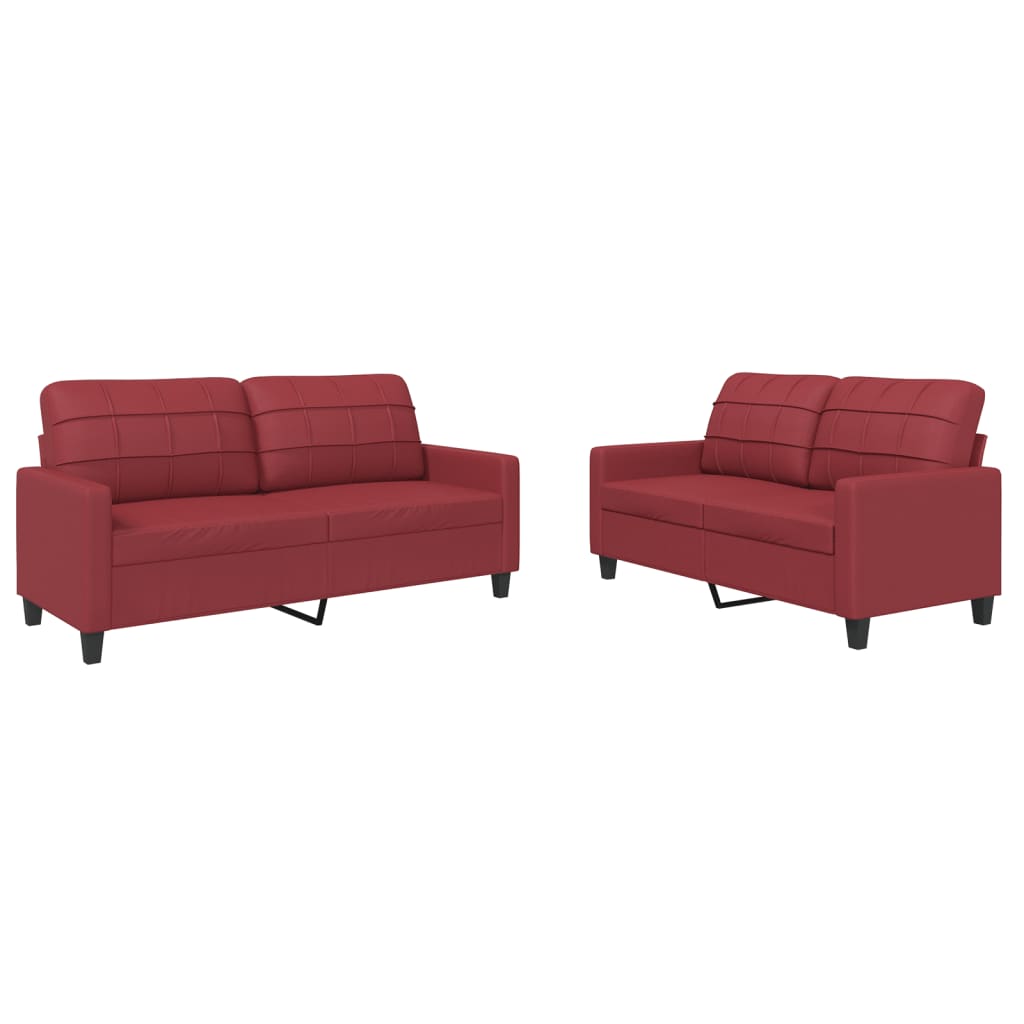 2-dijelni set sofa s jastucima boja vina od umjetne kože