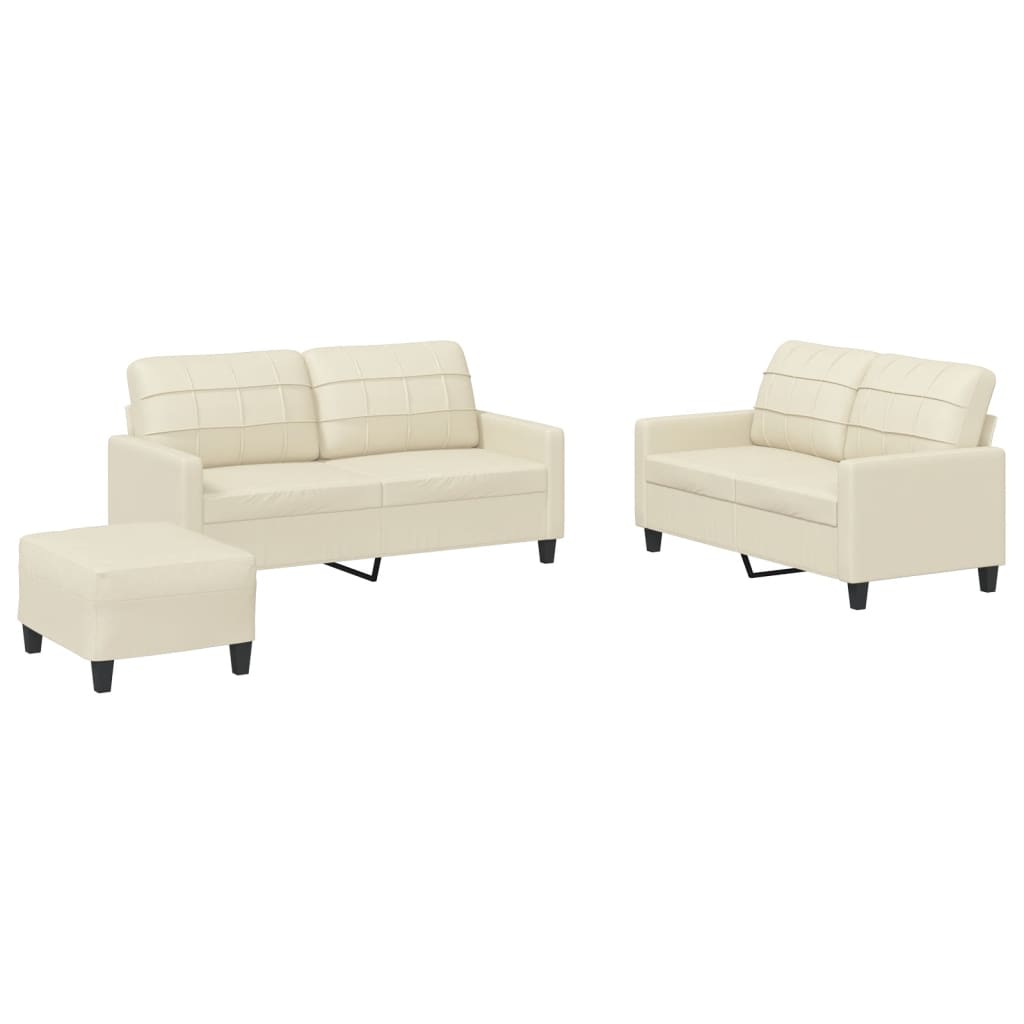 3-dijelni set sofa s jastucima krem od umjetne kože