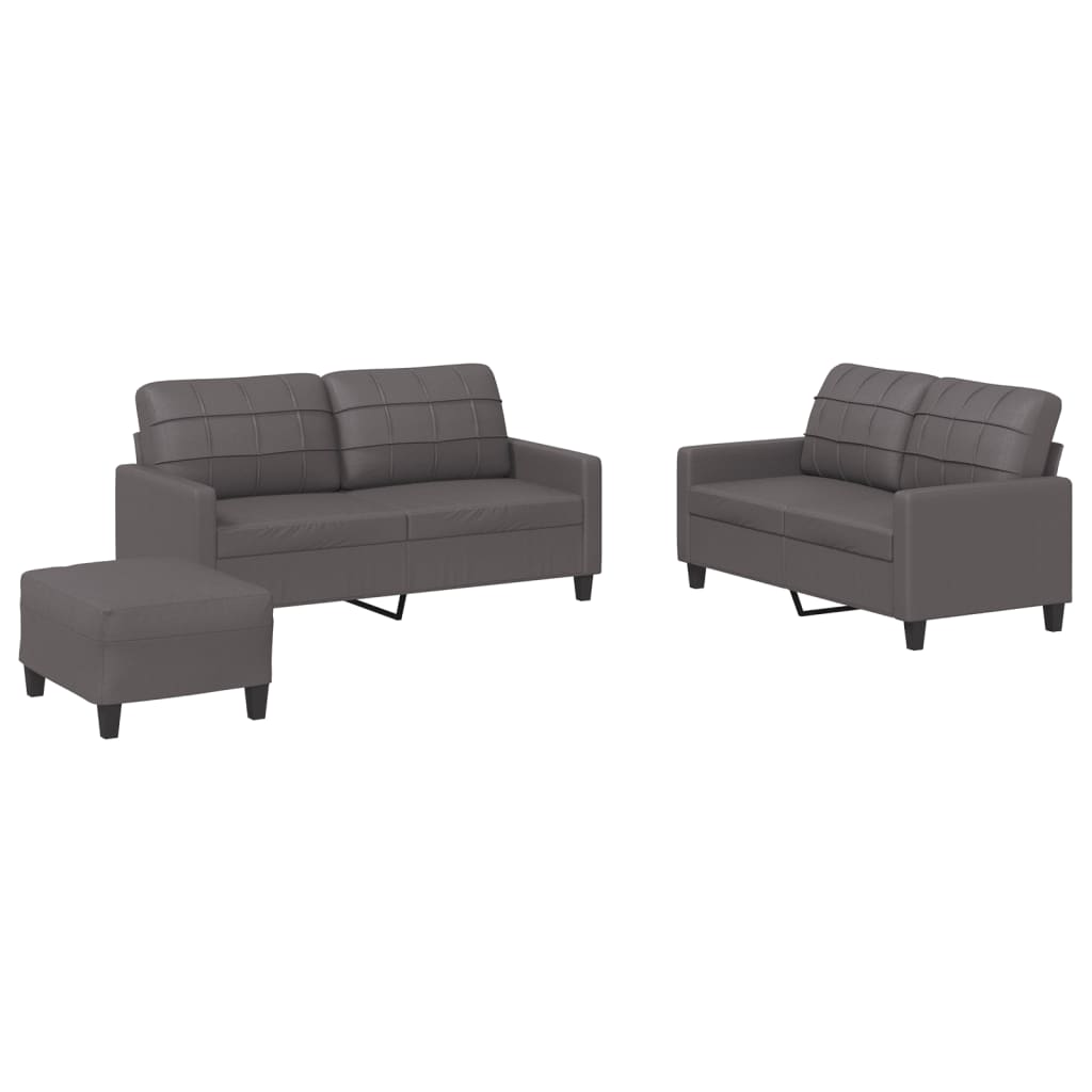 3-dijelni set sofa s jastucima sivi od umjetne kože