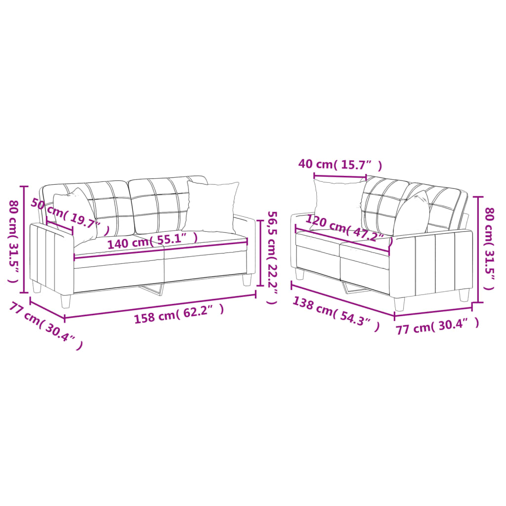 2-dijelni set sofa s jastucima krem od umjetne kože