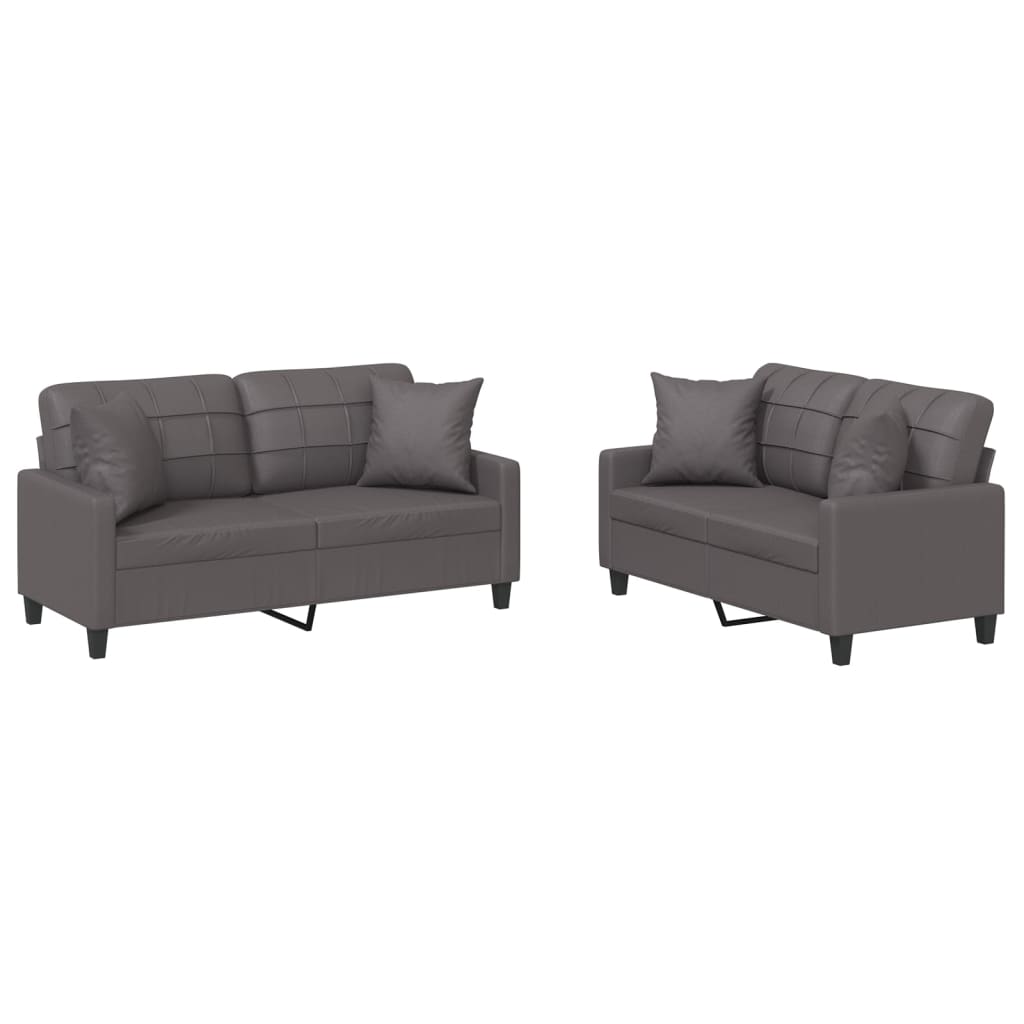 2-dijelni set sofa s jastucima sivi od umjetne kože