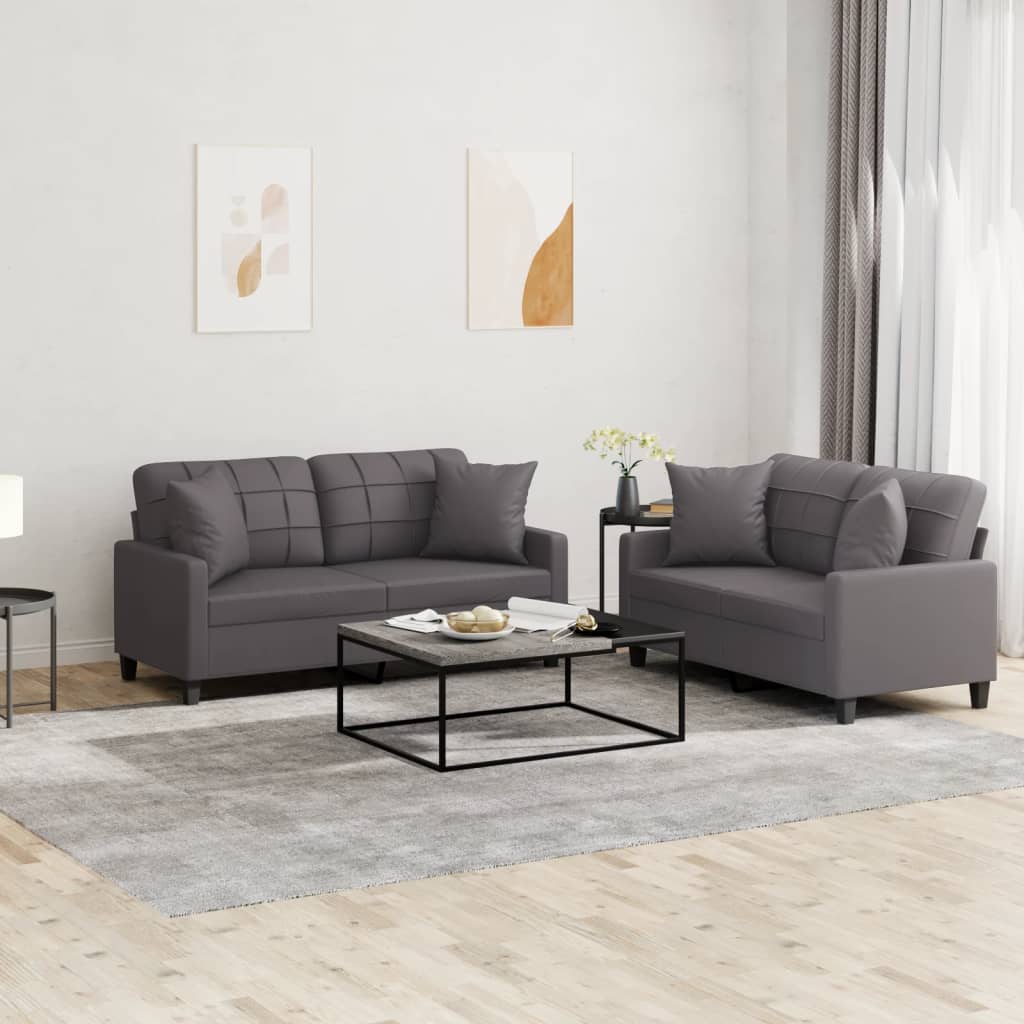 2-dijelni set sofa s jastucima sivi od umjetne kože
