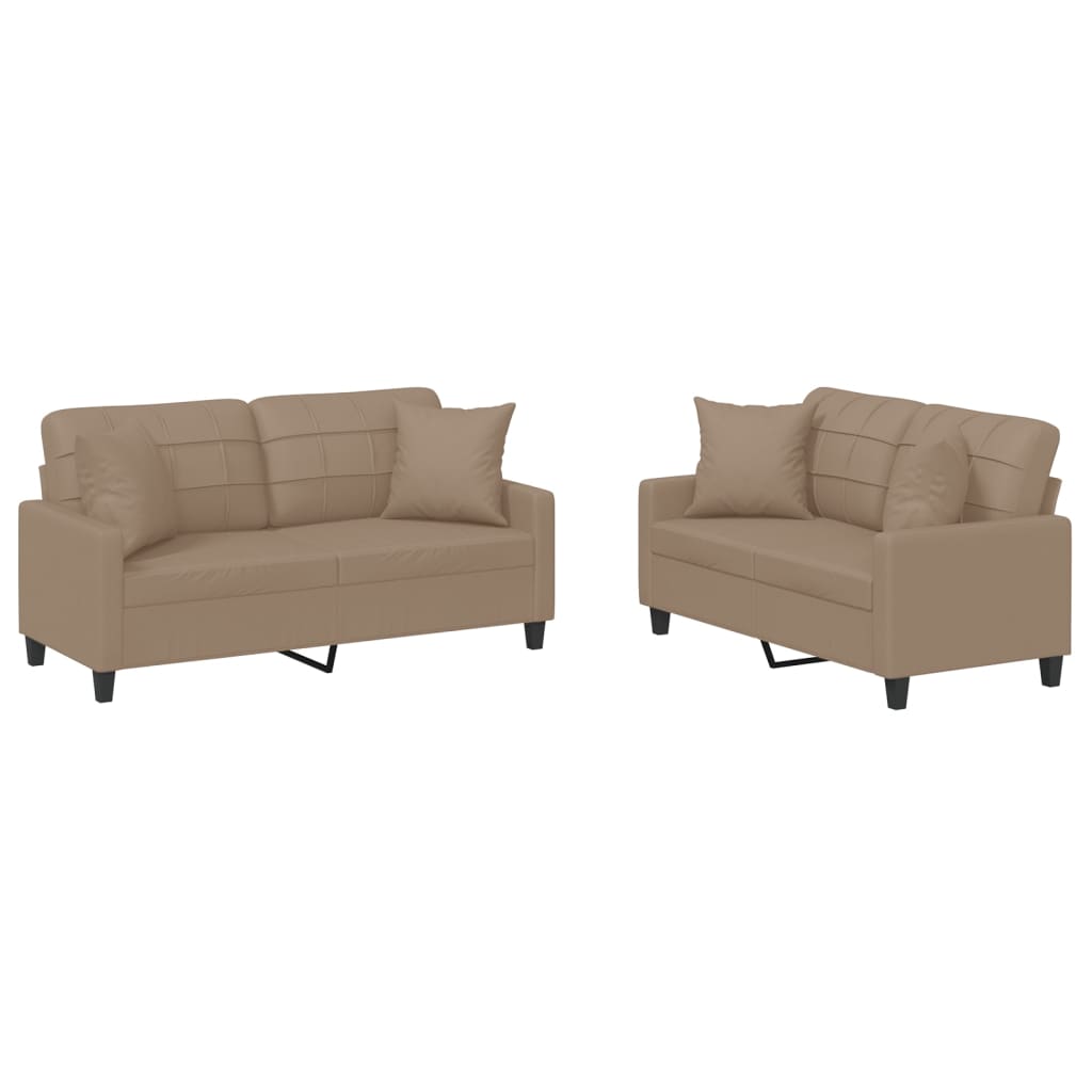 2-dijelni set sofa s jastucima boja cappuccina od umjetne kože