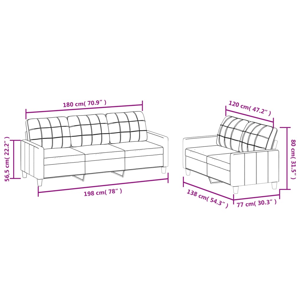 2-dijelni set sofa s jastucima krem od umjetne kože