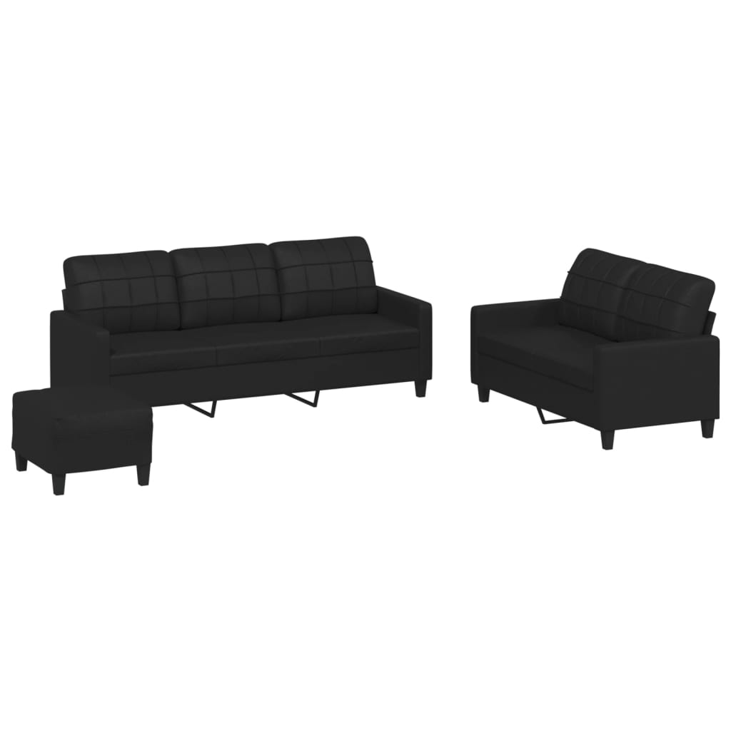 3-dijelni set sofa s jastucima crni od umjetne kože