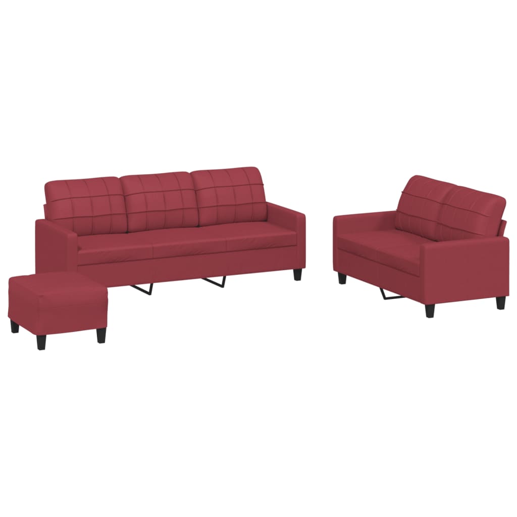 3-dijelni set sofa s jastucima boja vina od umjetne kože