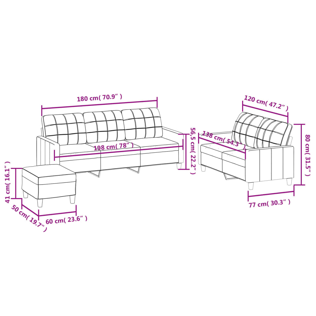 3-dijelni set sofa s jastucima boja cappuccina od umjetne kože