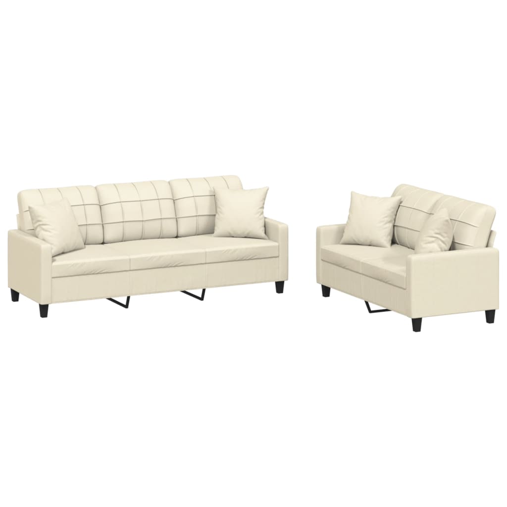 2-dijelni set sofa s jastucima krem od umjetne kože