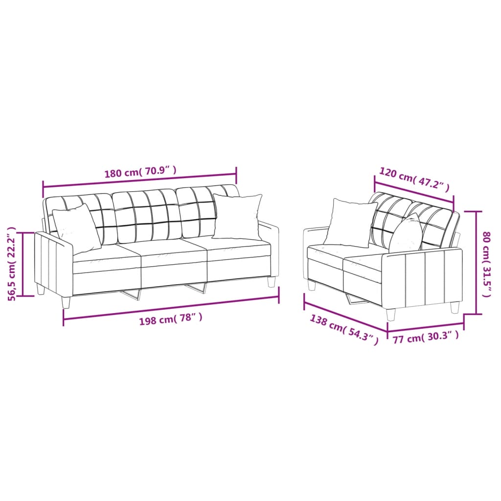 2-dijelni set sofa s jastucima krem od umjetne kože