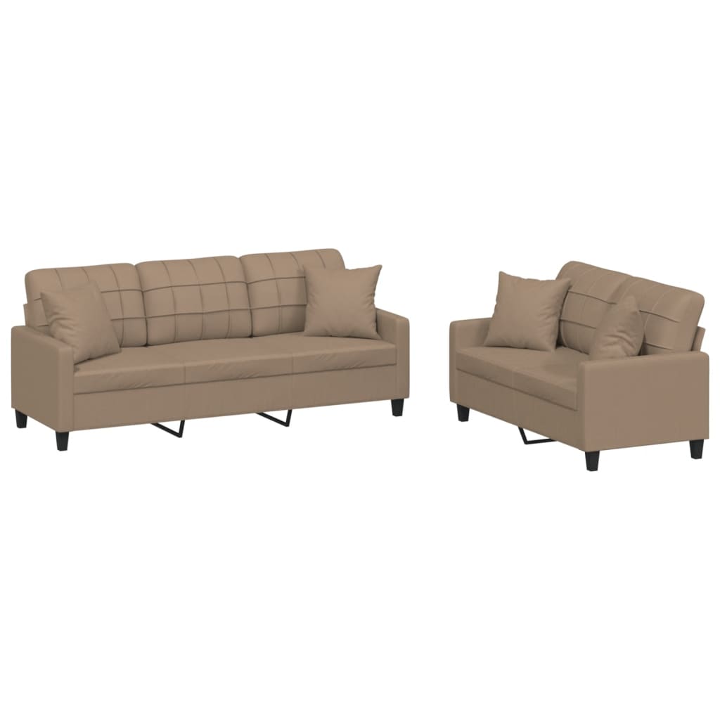 2-dijelni set sofa s jastucima boja cappuccina od umjetne kože
