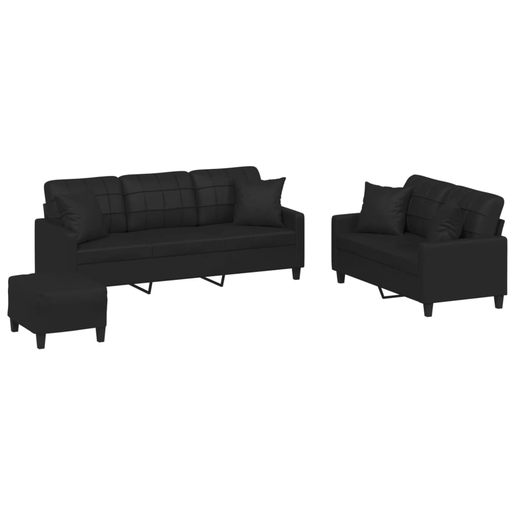 3-dijelni set sofa s jastucima crna od umjetne kože
