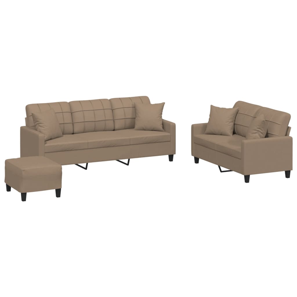 3-dijelni set sofa s jastucima boja cappuccina od umjetne kože