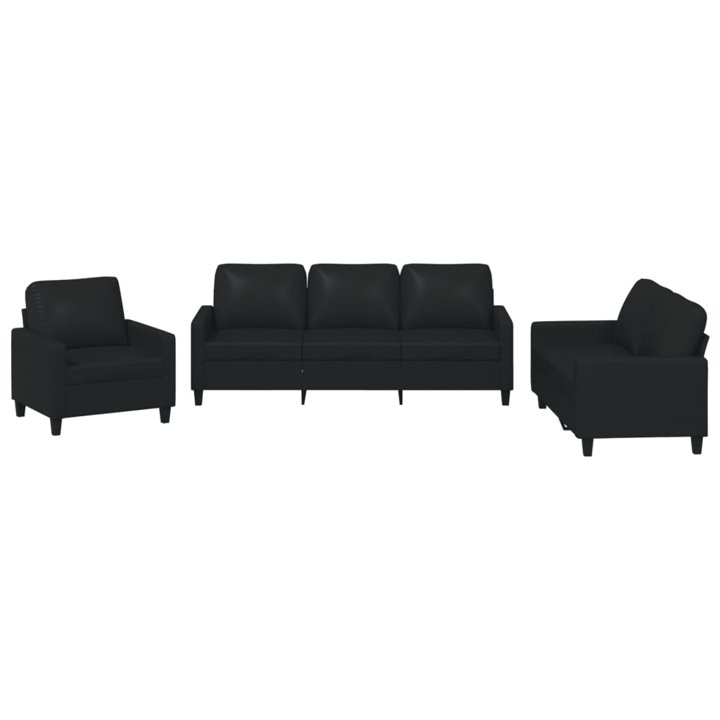 3-dijelni set sofa s jastucima crni od umjetne kože