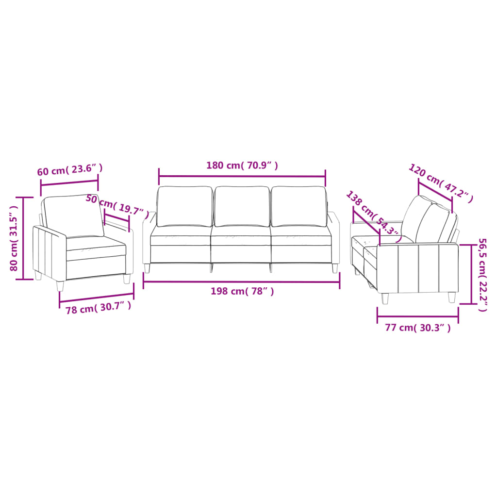 3-dijelni set sofa s jastucima crni od umjetne kože