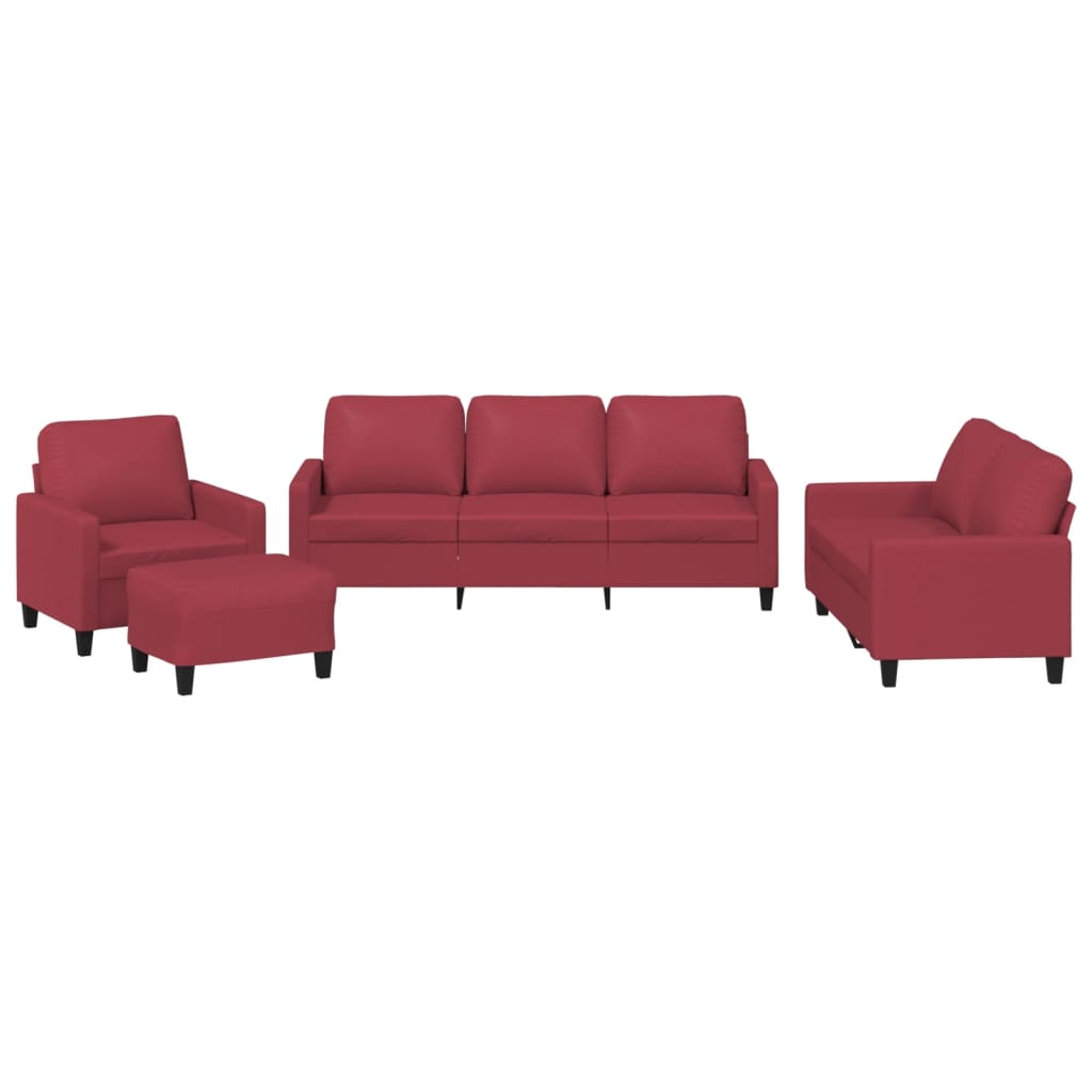4-dijelni set sofa s jastucima crvena boja vina od umjetne kože