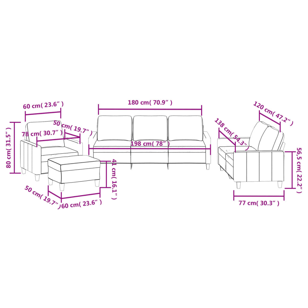 4-dijelni set sofa s jastucima boja cappuccina od umjetne kože
