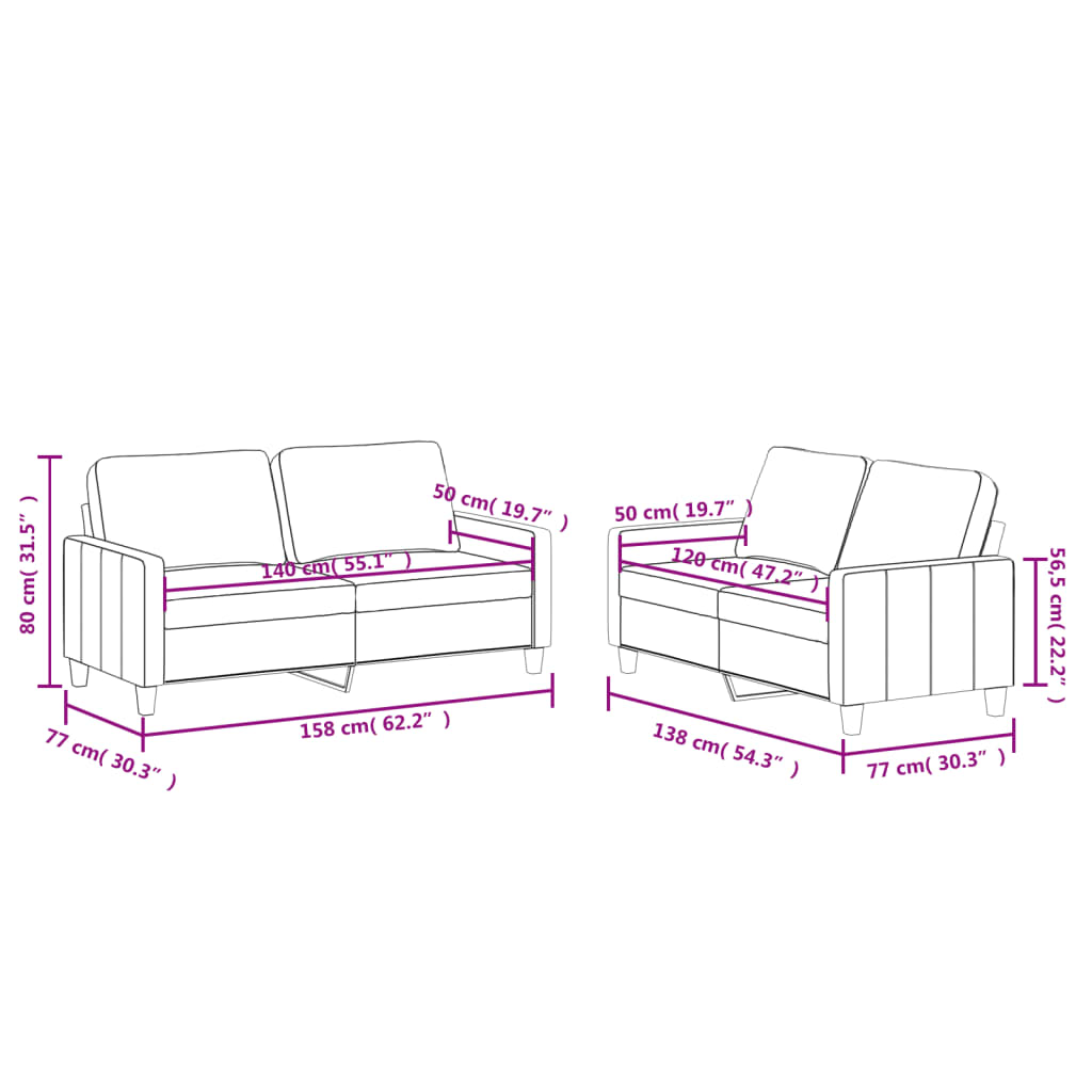 2-dijelni set sofa s jastucima boja vina od umjetne kože