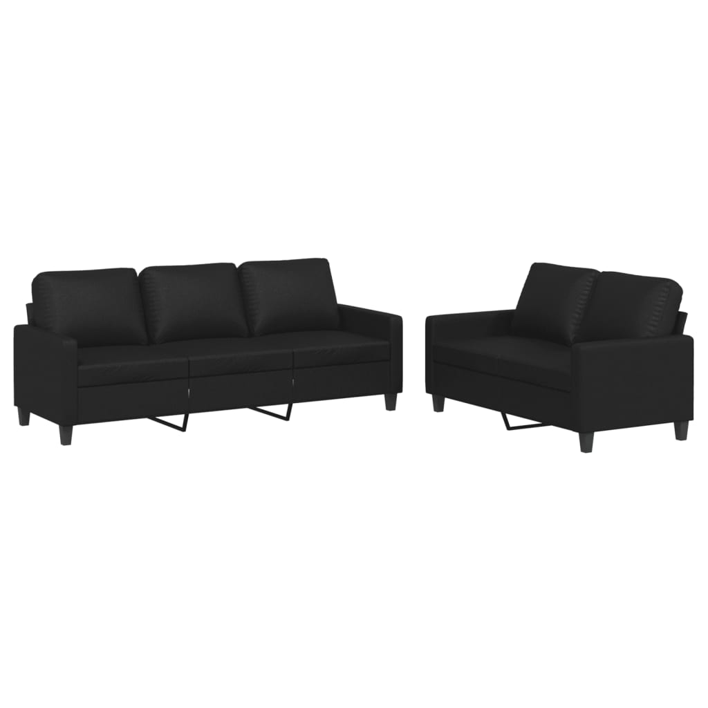 2-dijelni set sofa s jastucima crni od umjetne kože