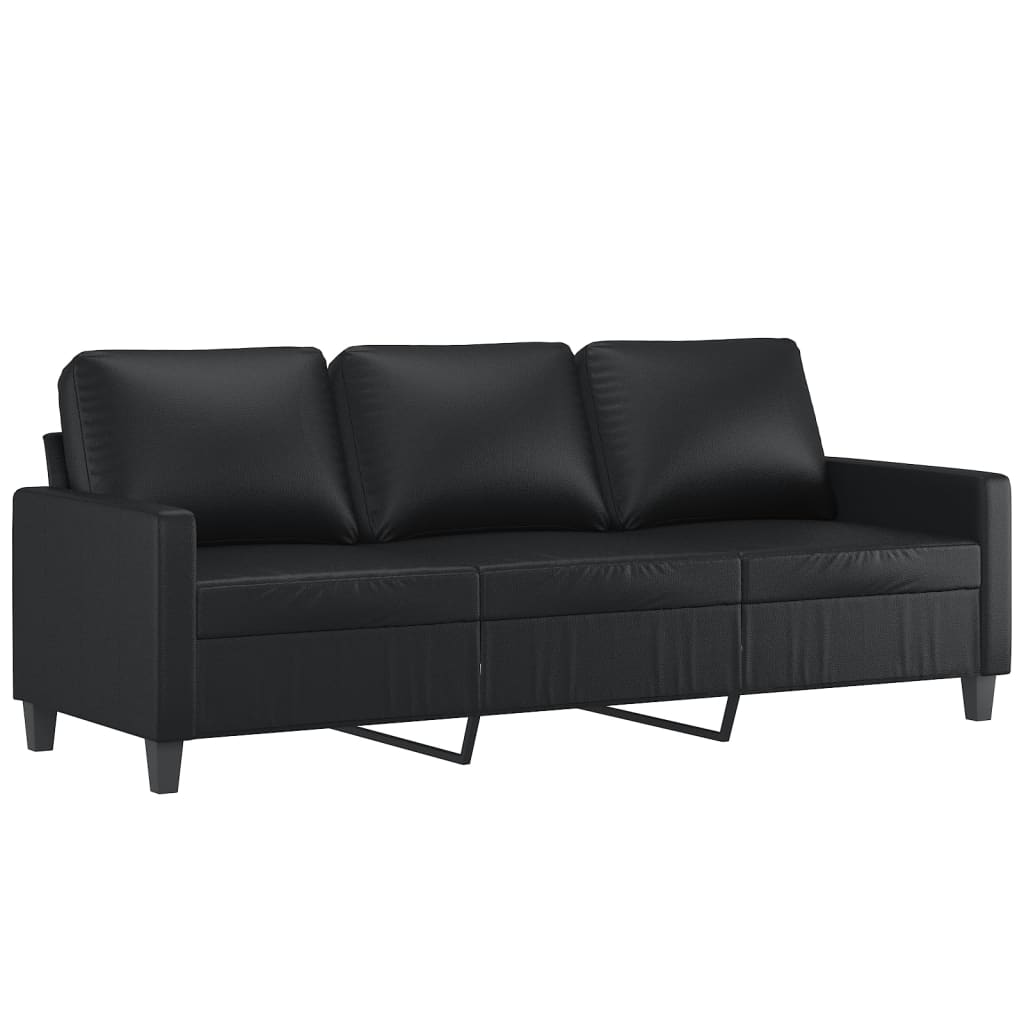 3-dijelni set sofa s jastucima crni od umjetne kože