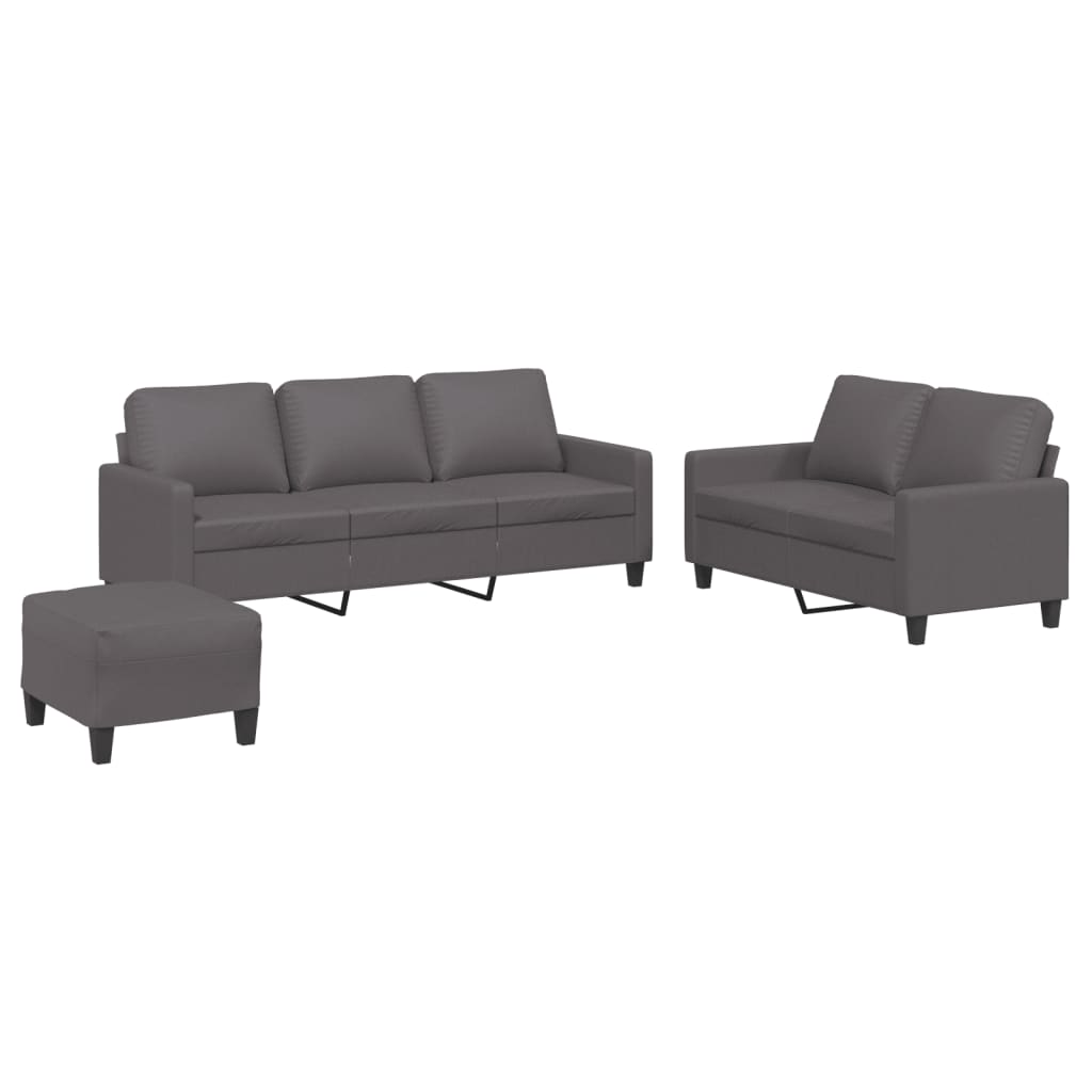3-dijelni set sofa s jastucima sivi od umjetne kože