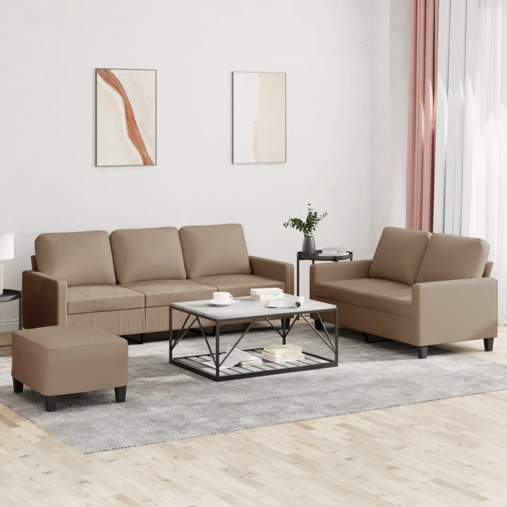 3-dijelni set sofa s jastucima boja cappuccina od umjetne kože